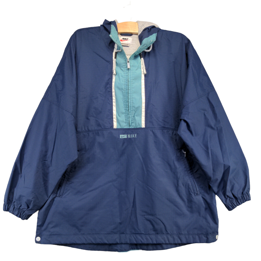Nike Women's Windbreaker Jacket Large 12-14 Blue Polyester Nylon Vintage Red Tag